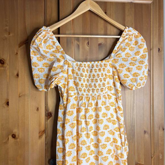 J. Crew Seashell Print Midi Dress Puff Sleeve Size 2 Orange White Resortwear - Picture 10 of 14